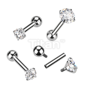 Implant Grade Titanium Internally Threaded Cartilage Barbell With Prong Set CZ