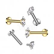 Implant Grade Titanium Internally Threaded Labret With Prong Set Marquise CZ Top