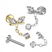 Implant Grade Titanium Internally Threaded Labret With Marquise CZ Bow and CZ Dangle