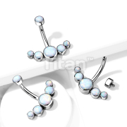 Implant Grade Titanium Internally Threaded Opal Bezel Set Top With 5 Opal Curved Line Belly Button Ring