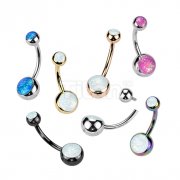Implant Grade Titanium Internally Threaded Double Jeweled Opal Belly Button Ring