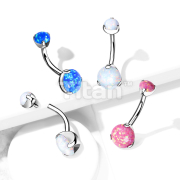 Implant Grade Titanium Internally Threaded Top Prong Set Double Round Opal Belly Button Rings
