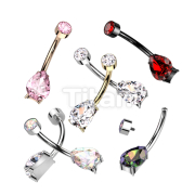 Implant Grade Titanium Internally Threaded Round Bezel Set Top and Prong Set Pear CZ Belly Button Ring