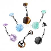 Implant Grade Titanium Internally Threaded Prong Set Natural Stone Belly Button Ring