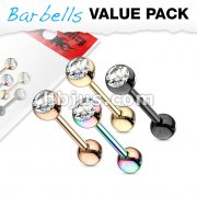 4 Pcs Value Pack Crystal Set Ball Top IP Colored Over 316L Surgical Steel Barbells