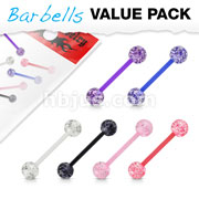 6 Pcs Value Pack Bio Flex Barbells with Super Glitter UV Light Reactive Acrylic Balls