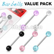 5 Pcs Value Pack Acrylic Disco Ball Barbell 316L Surgical Steel Barbells