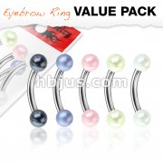 5 Pcs Value Pack Pearlish Coat Acrylic Balls 316L Surgical Steel Eyebrow Curve Ring
