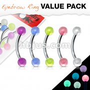 5 Pcs Value Pack Acrylic Glow in the Dark Balls 316L Surgical Stainless Steel Eyebrow Ring