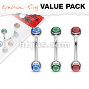 3 Pcs Value Pack Eyeball Inlaid 316L Surgical Steel Curved Barbells, Eyebrow Rings