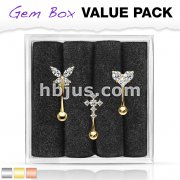 3 Pcs Pre Loaded Assorted 316L Surgical Steel Curved Barbells/ Eyebrow Rings Gem Box Package