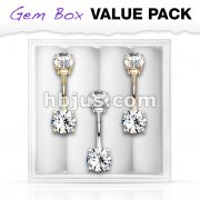 3 Pcs Pre Loaded Assorted Internally Threaded 316L Surgical Steel Belly Navel Ring Gem Box Package