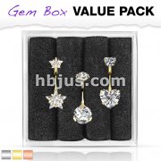 3 Pcs Pre Loaded Assorted 316L Surgical Steel Internal Thread Top Double Jeweled Belly Ring Gem Box Package