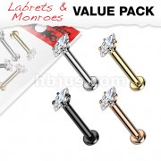 4 Pcs Value Pack Internally Threaded Marquise CZ Prong Set 316L Surgical Steel Labret, Flat Back Studs