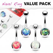 4 Pcs Value Pack Opal Glitter Set 316L Surgical Steel Belly Button Rings