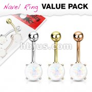 3 Pcs Value Pack IP Plated Opal Glitter Prong Set 316L Surgical Steel Belly Button Rings