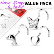 3 Pcs Value Pack of Assorted .925 Sterling Silver Nose Screw