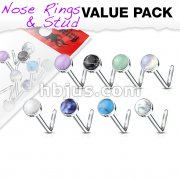 8 pcs Value Pack Semi Precious Stone Set 316L Surgical Steel L Bend Nose Stud Rings