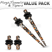 Orange & Black Printed Paint Splatter Plug & Taper with O-Ring Set 