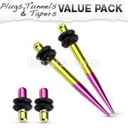 Yellow and Purple Titanium IP Over 316L Surgical Steel Plug & Taper with O-Ring Set 