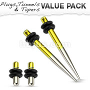 Yellow and Silver Titanium IP Over 316L Surgical Steel Plug & Taper with O-Ring Set 