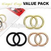 3 Pairs Value Pack PVD Over 316L Surgical Steel High Quality Precision Hinge Action Segment Rings 