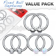 Value Packs 3 Pairs Assorted Fixed Ball 316L Surgical Steel Captive Bead Rings/Hoops