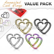 Value Packs 4 Pairs Plated Heart Cut Rings 316L Surgical Steel for Cartilage/Tragus/Daith and More