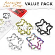 Value Packs 4 Pairs Plated Star Cut Rings 316L Surgical Steel for Cartilage/Tragus/Daith and More