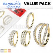 4 Pcs Value Pack, CZ Paved Facing Out Bendable Hoops for Ear Cartilage, Nose and More