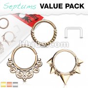 3 Pcs Value Pack Assorted Half Circle Bendable Nose Septum and Ear Cartilage Hoops with Free Clear Septum Retainer