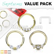 3 Pcs Value Pack Assorted Half Circle Bendable 316L Surgical Steel Nose Septum and Ear Cartilage Hoops with Free Clear Septum Retainer