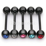 Black Titanium Plated Barbell with Gem 100pc Pack (20pcs x 5 colors) 