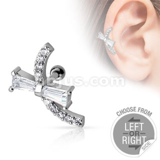 Surgical Steel Ear Cartilage Tragus Barbell Stud with CZ Ribbon Chained Ball