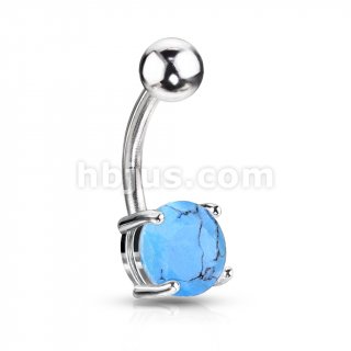 Inspiration Dezigns Turquoise Semi Precious Stone Prong Set Navel 316L Surgical Steel 