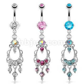 Crystal Paved Chandelier Dangle CZ Set Belly Rings