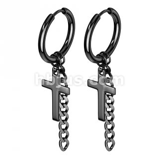 Pair of Cross and Chain Dangle 316L Stainless Steel Hinge Action ...