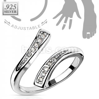 Sterling Silver 925 Toe Ring Black Crystal Adjustable