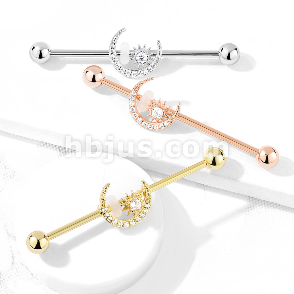316L Surgical Steel Industrial Barbell with Gem Ball in the Center