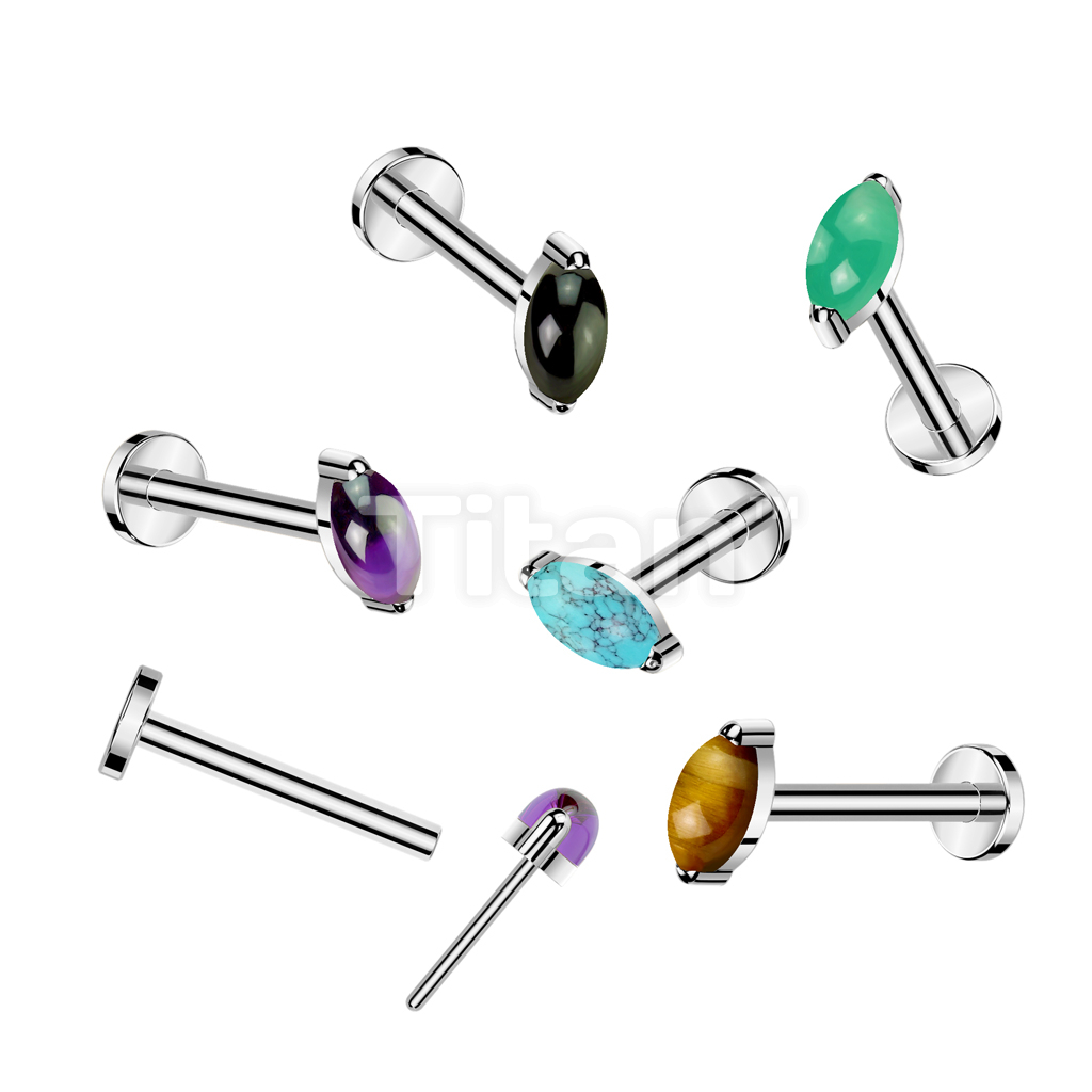 Implant Grade Titanium Marquise Tiger's Eye Threadless Push In Labret Implant Grade Titanium Marquise Tiger's Eye Threadless Push In Labret
