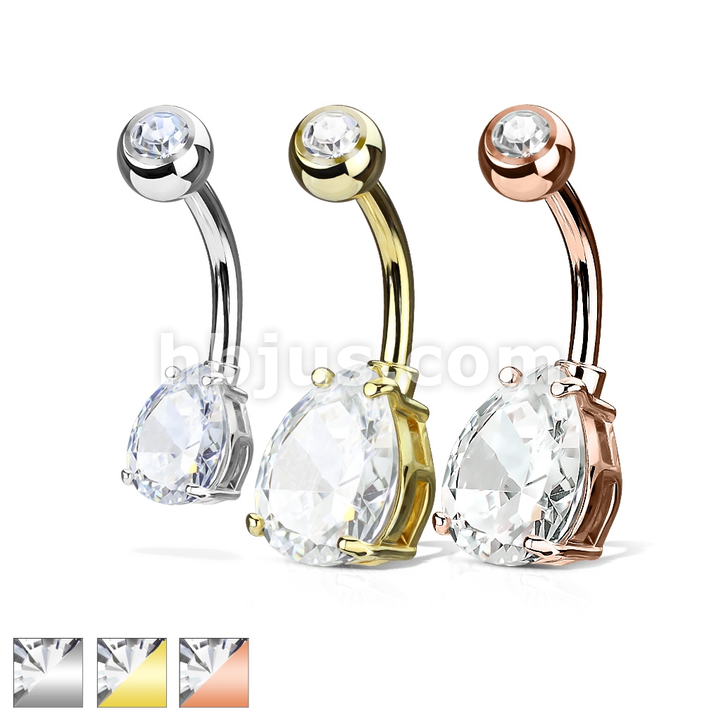 Sold by Piece Flower with Solitaire CZ and Paved Gemmed Tear Drop Mini Dangle 316L Surgical Steel WildKlass Navel Ring Sold by Piece Flower with Solitaire CZ and Paved Gemmed Tear Drop Mini Dangle 316L Surgical Steel WildKlass Navel Ring