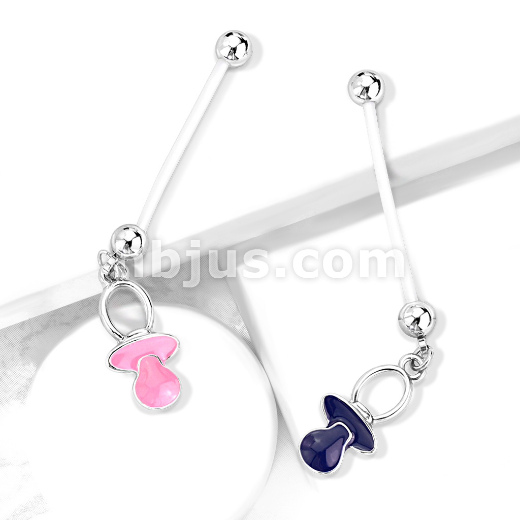 Bioflex Pregnancy Long Dangling Baby Blue and Pink Pacifier Belly Button Navel Ring