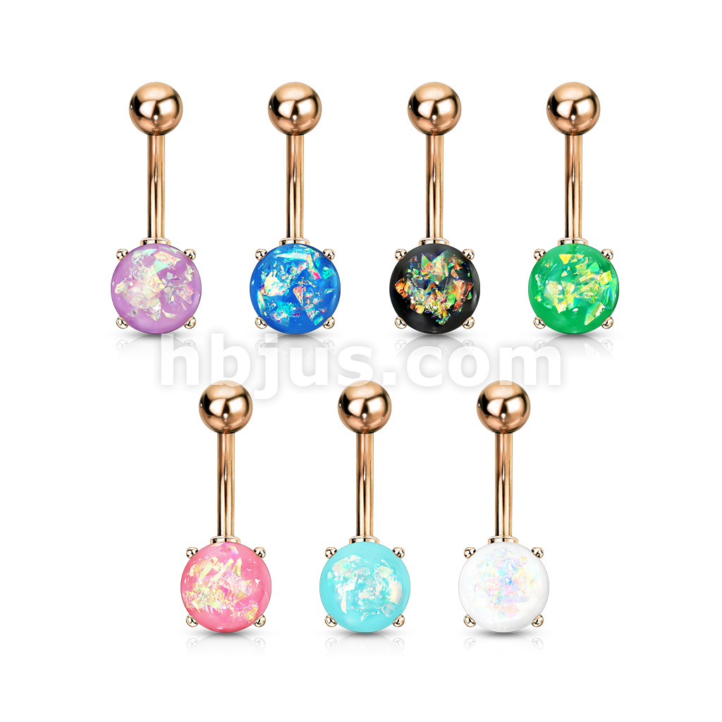 316L Surgical Steel Gold Plated Glitter Opal Belly Button Navel Ring 316L Surgical Steel Gold Plated Glitter Opal Belly Button Navel Ring