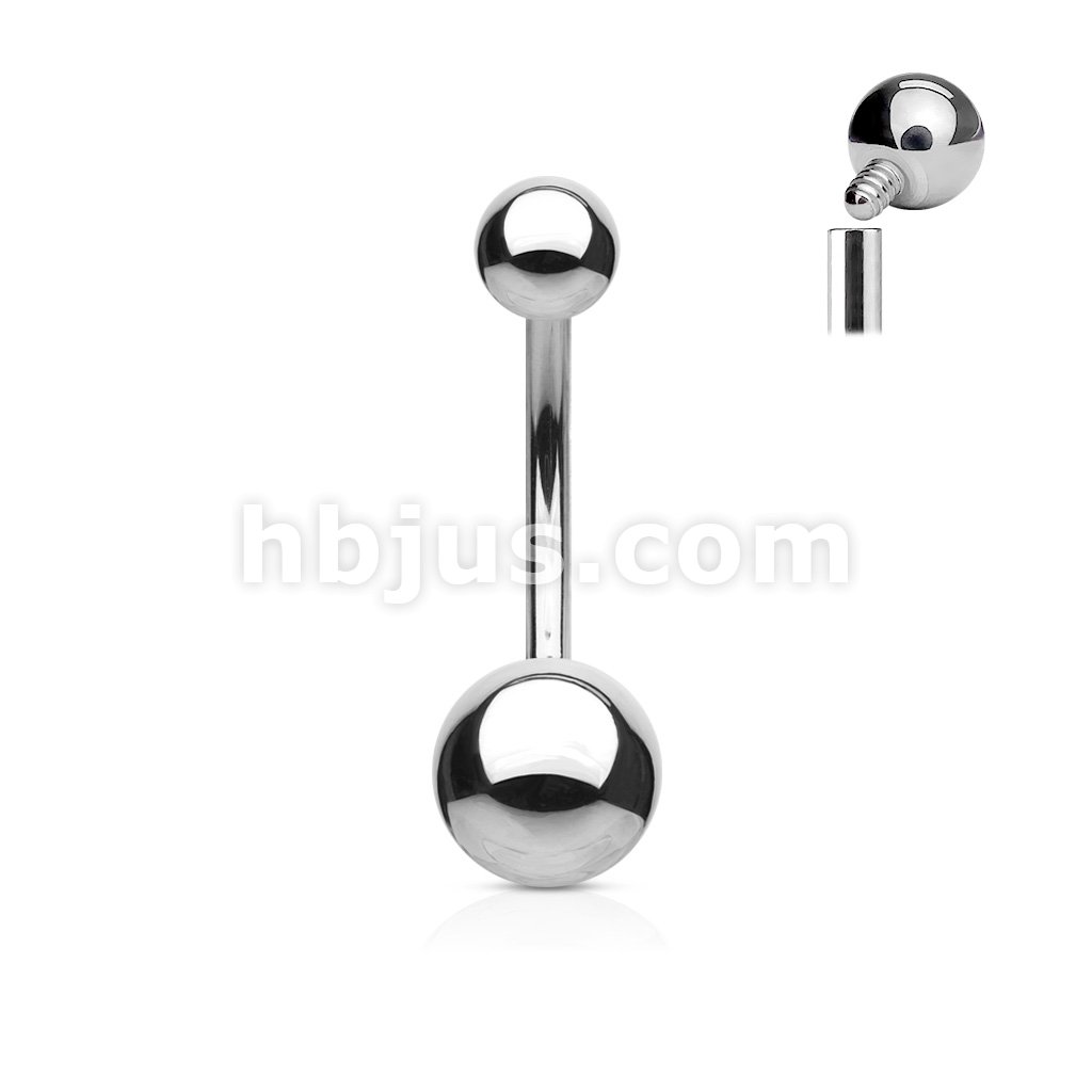 thumbnail image 2 of 14g 3/8” 316L Surgical Steel Belly Button Ring – 4mm & 6mm Double Gem CZ Balls 2 of 6