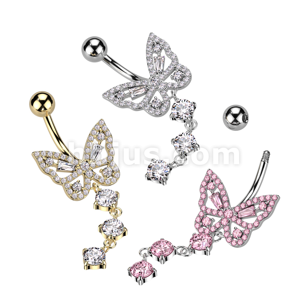 316L Surgical Steel White Angel Fairy Butterfly Dangling Belly Ring 316L Surgical Steel White Angel Fairy Butterfly Dangling Belly Ring