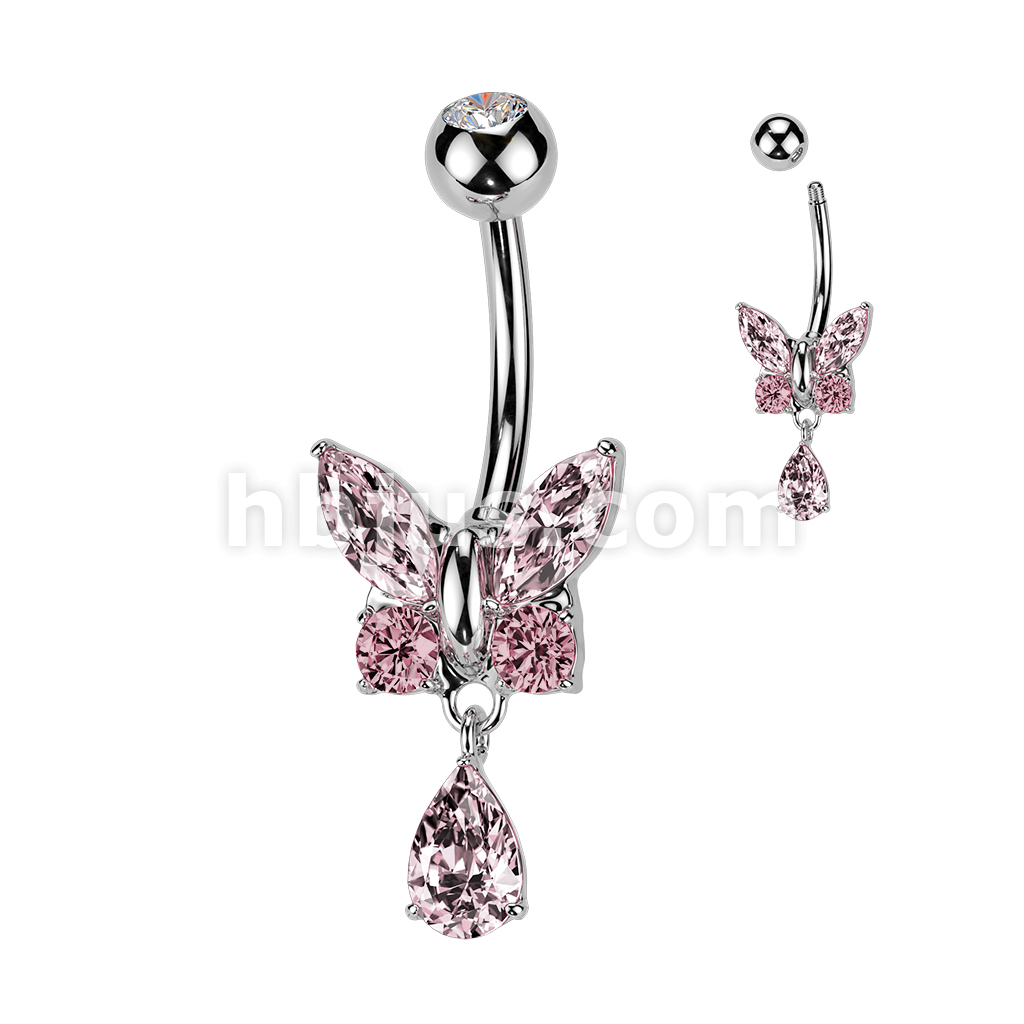316L Surgical Steel Nipple Ring - CZ Floral Filigree Tear Drop Barbell Pair