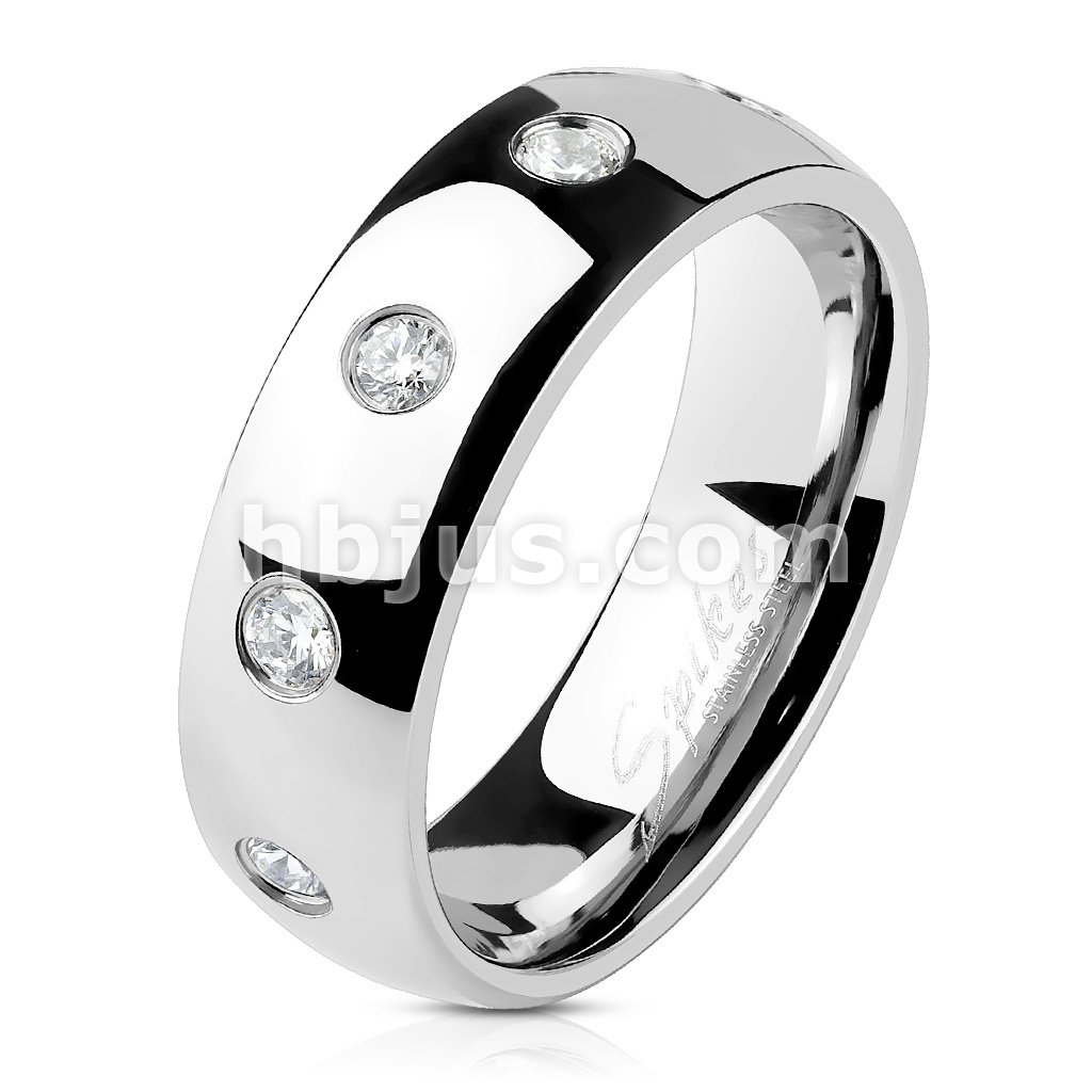 Stainless Steel Flush White CZ Dome Ring Stainless Steel Flush White CZ Dome Ring