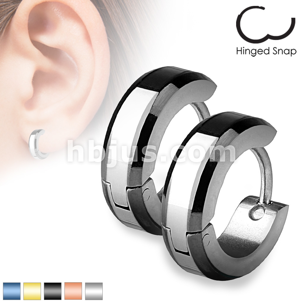 Pair of Surgical Steel Hoop Earrings with Rose Gold Centre Pair of Surgical Steel Hoop Earrings with Rose Gold Centre