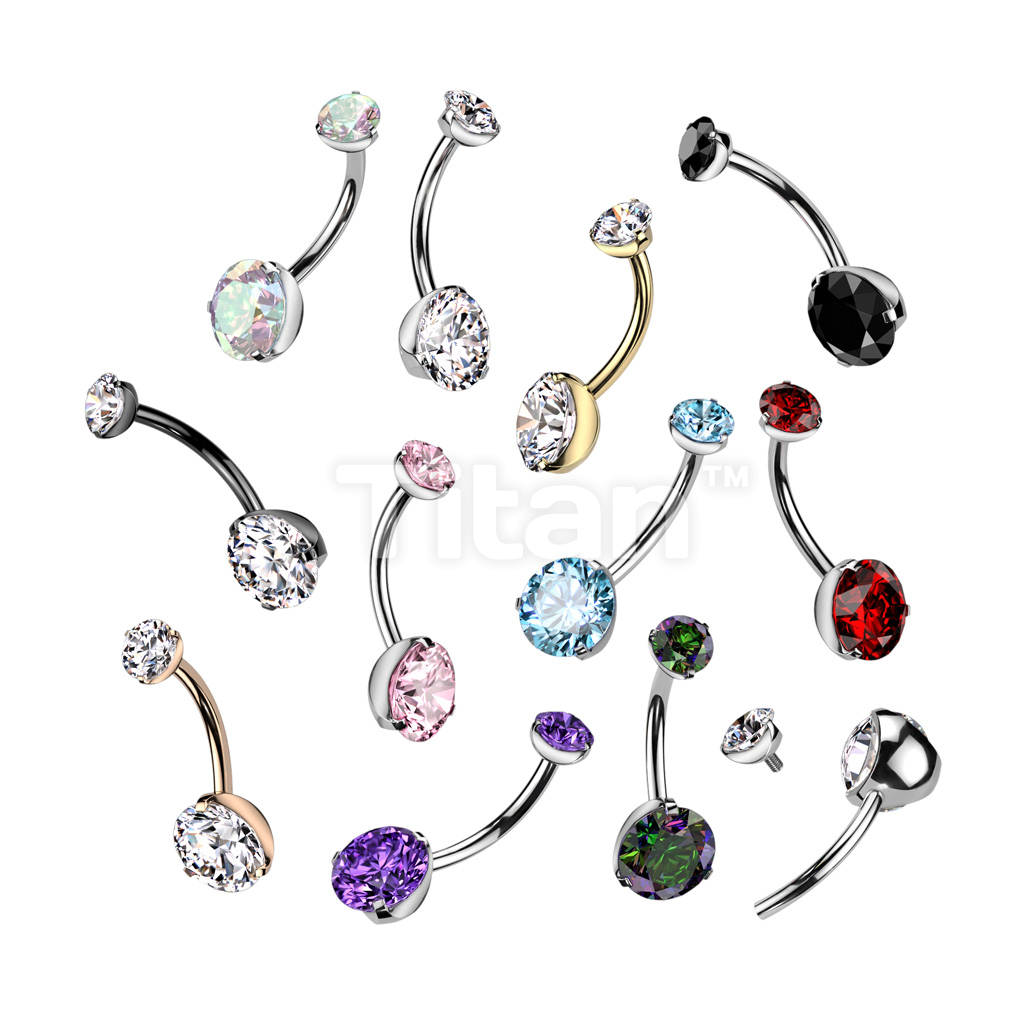 Implant Grade Titanium Internally Threaded Aurora Borealis CZ Prong Belly Button Navel Ring Implant Grade Titanium Internally Threaded Aurora Borealis CZ Prong Belly Button Navel Ring
